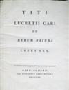 BASKERVILLE PRESS.  Lucretius Carus, Titus. De rerum natura libri sex.  1772